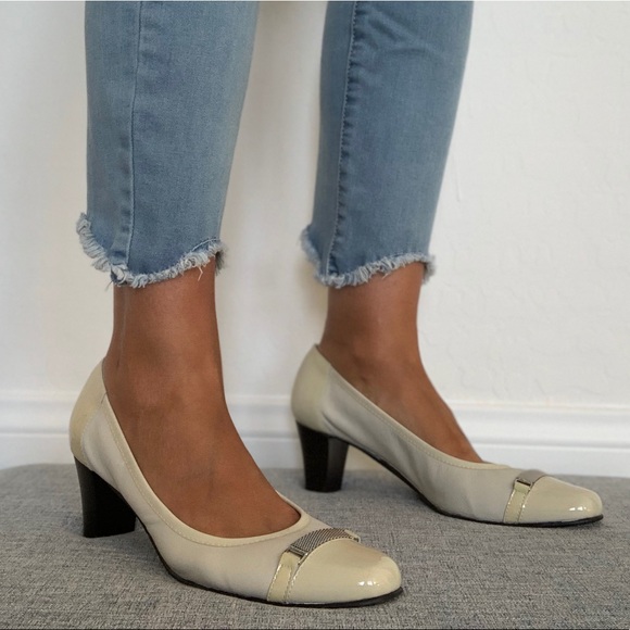 Ivory Patent Leather Closed Toe Dress Pump - Picture 3 of 6